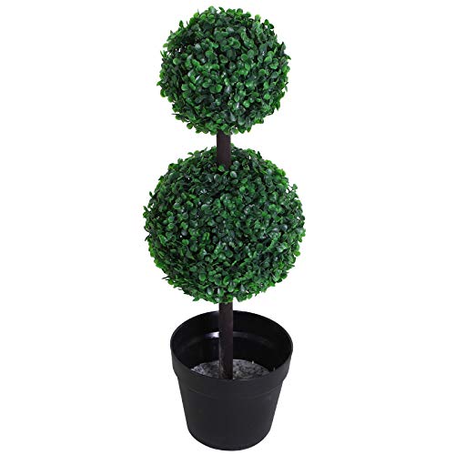 Outsunny Set of 2 Artificial Boxwood Ball Topiary Trees Potted