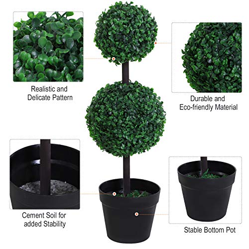 Outsunny Set of 2 Artificial Boxwood Ball Topiary Trees Potted