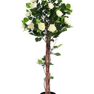 Best Artificial 4ft 120cm Rose Flower Tree garden conservatory office plant (White)