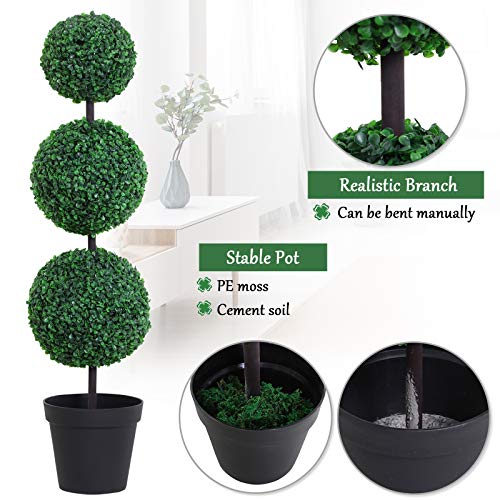 Outsunny Set of 2 Artificial Boxwood Ball Topiary Trees Potted