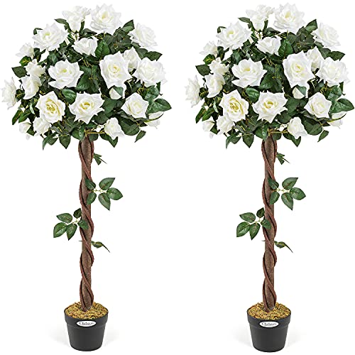 Christow 2 Artificial Rose Trees Cream, Artificial Outdoor Trees Home Bargains