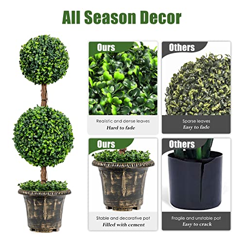 COSTWAY Artificial Topiary Tree, Triple Ball Shaped Fake Plant with