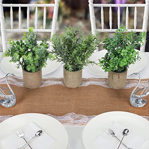 BELLE VOUS 3 Pack Potted Artificial Eucalyptus Plants Small Faux