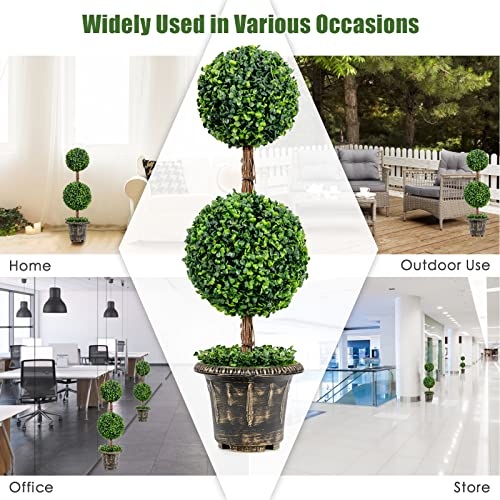 COSTWAY Artificial Topiary Tree, Triple Ball Shaped Fake Plant with