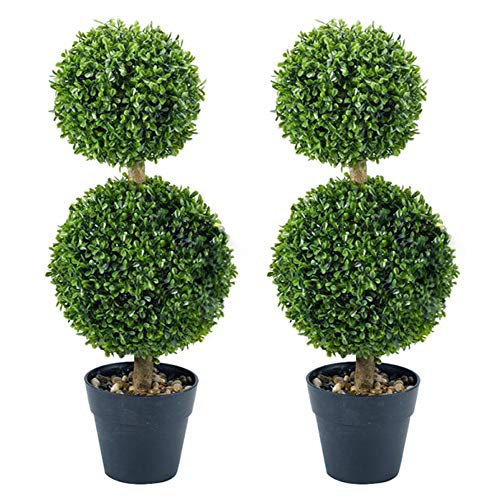 garden mile® 2pc 60cm Green Double Topiary Tree Artificial Plantation