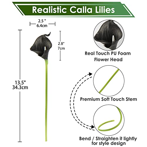 Briful 20PCS Artificial Calla Lilies Black Artificial Flowers Fake